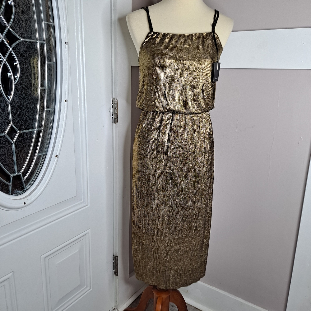 NWT Bobeau Gold Blouson Midi Dress sz XS